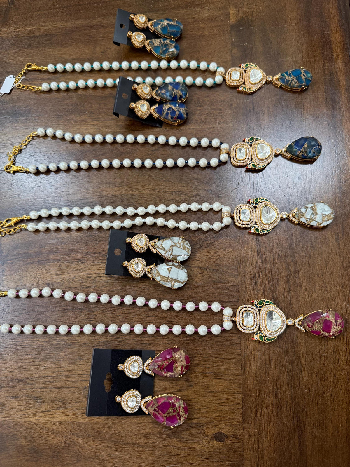 Stone Necklace Set : Mossanite, Polki American Diamonds and pearls