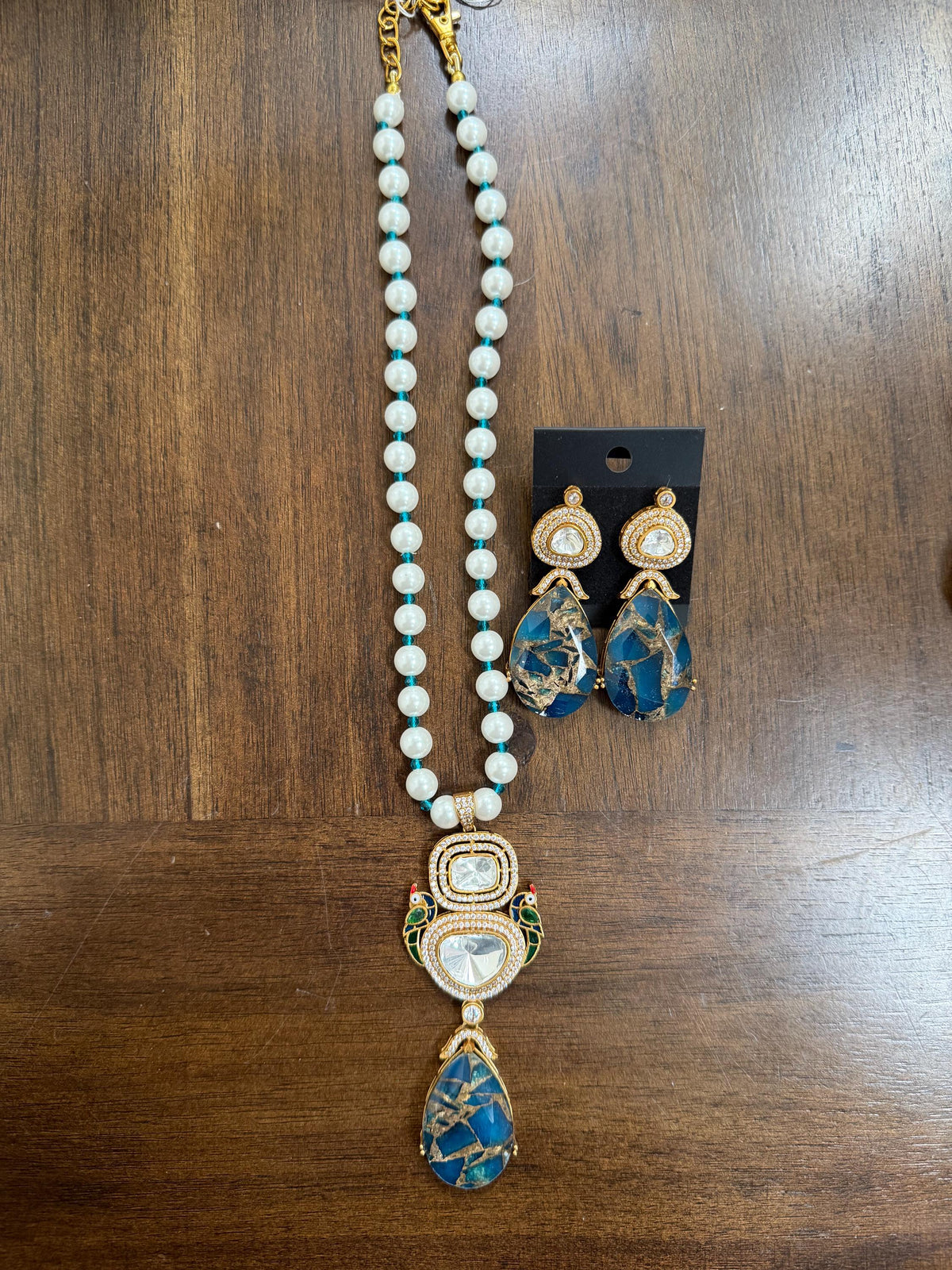 Stone Necklace Set : Mossanite, Polki American Diamonds and pearls