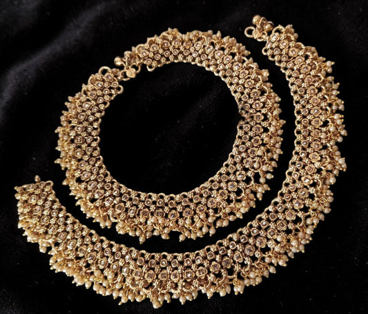 Payal Anklet with Golden polish and Rhinestones