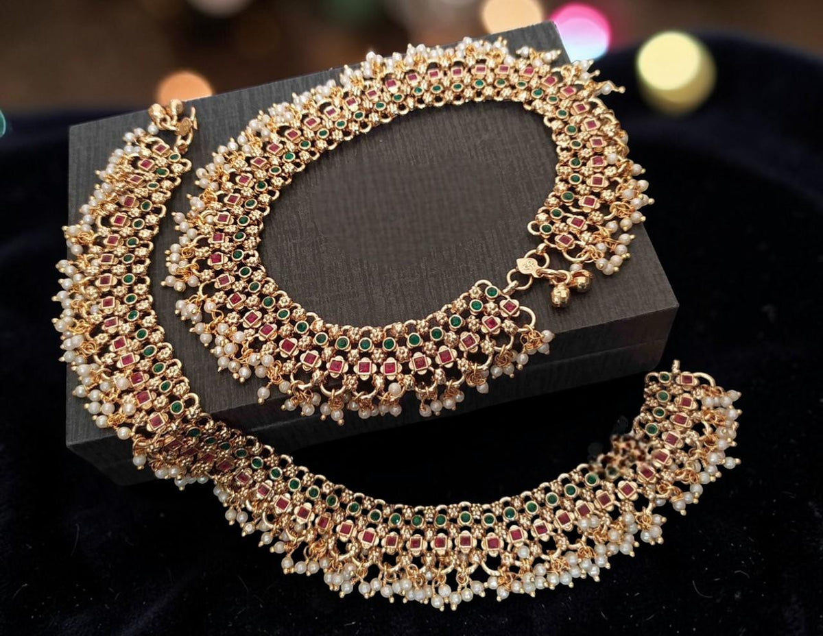 Payal Anklet with Golden polish and Rhinestones