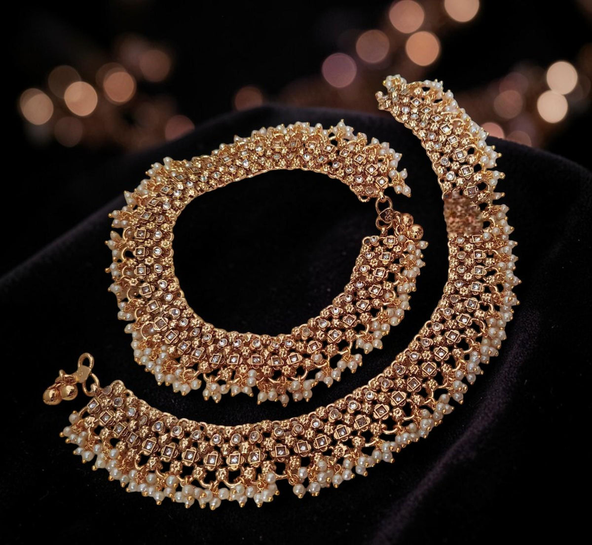 Payal Anklet with Golden polish and Rhinestones