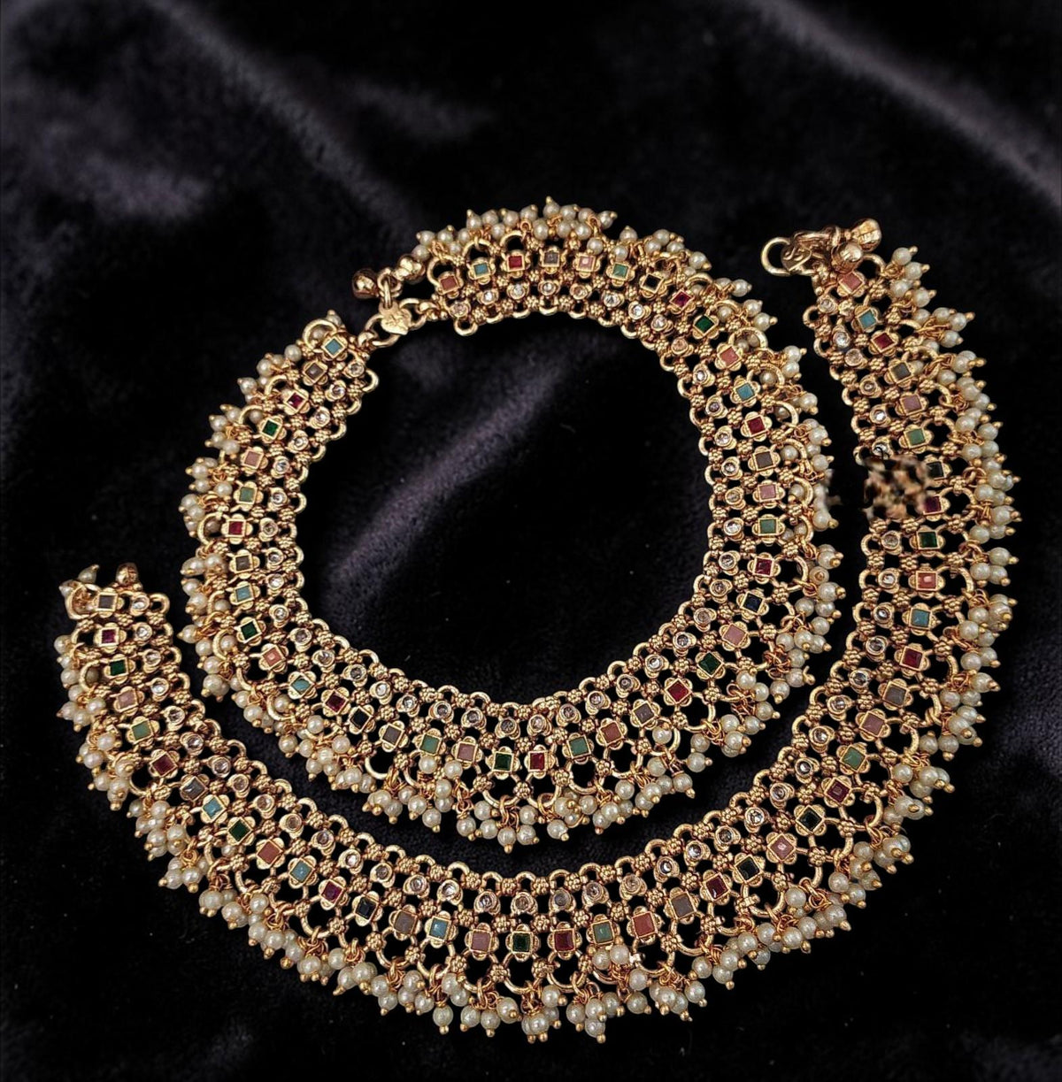 Payal Anklet with Golden polish and Rhinestones