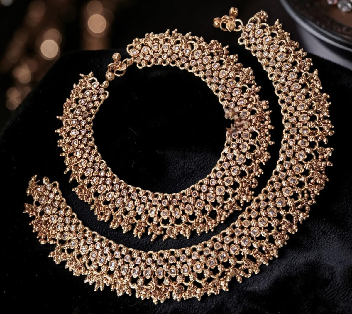Payal Anklet with Golden polish and Rhinestones