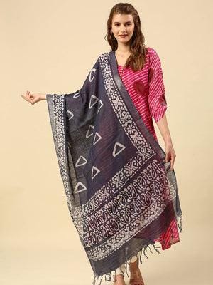 Blended Silk Indigo Batik Dupatta Indigo/shawl/stole