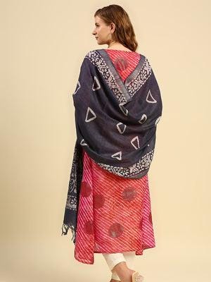 Blended Silk Indigo Batik Dupatta Indigo/shawl/stole
