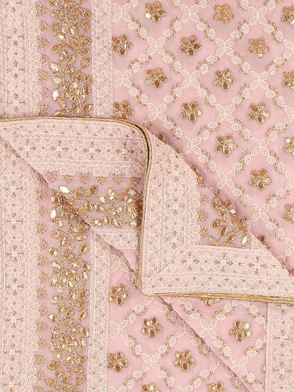 Baby Pink Georgette Dupatta: Lucknowi Embroidery, Gotta Patti Work