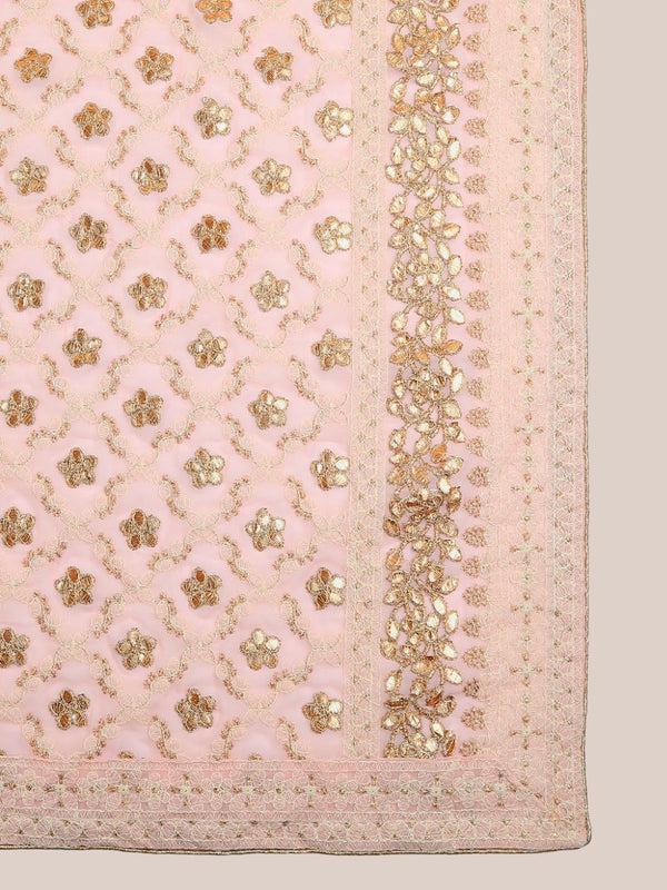 Baby Pink Georgette Dupatta: Lucknowi Embroidery, Gotta Patti Work