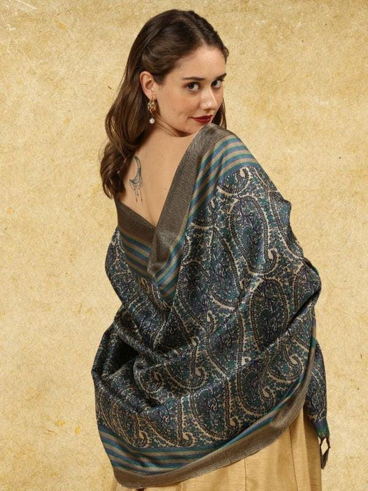 Blue Paisley Printed Art Silk Dupatta/shawl/stole