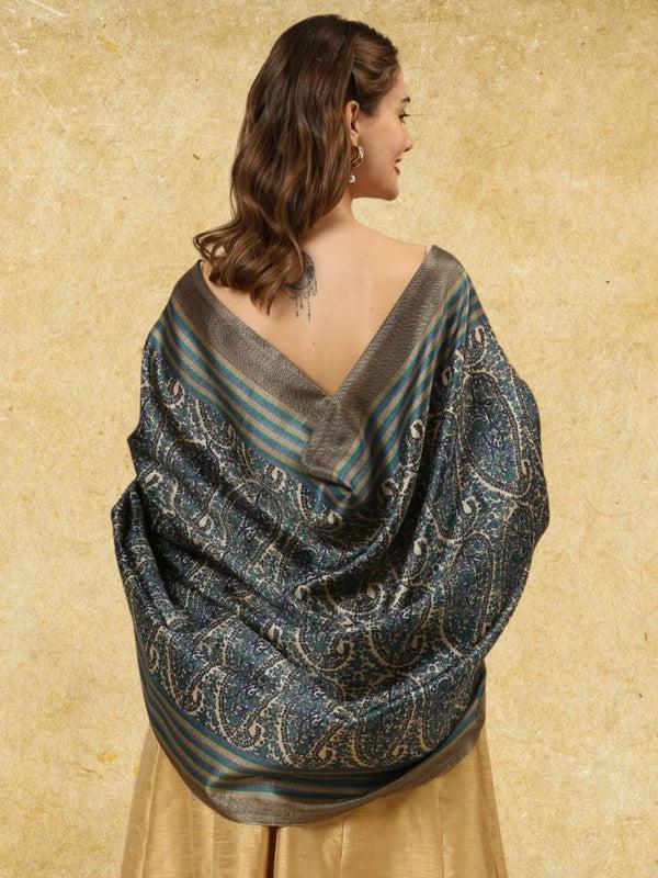 Blue Paisley Printed Art Silk Dupatta/shawl/stole