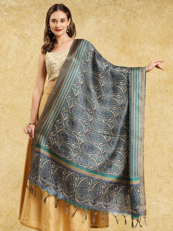 Blue Paisley Printed Art Silk Dupatta/shawl/stole