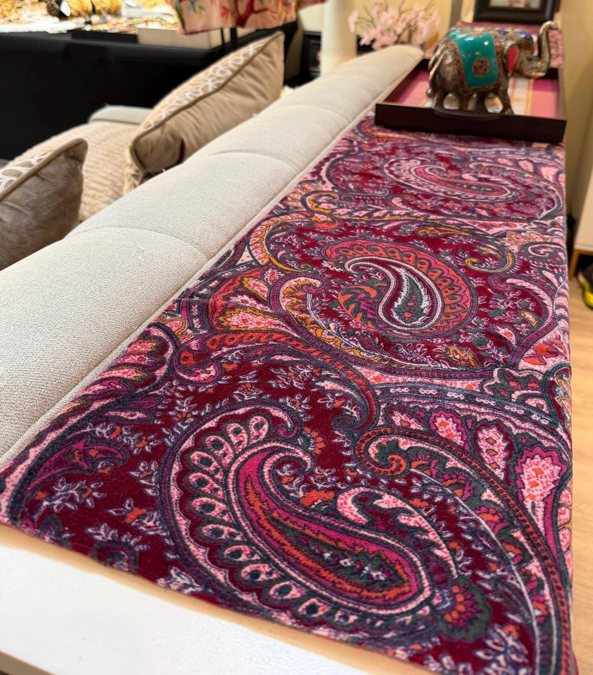 Luxury Velvet Table Runner, Floral Pattern, Modern Home Decor 14x72 inches
