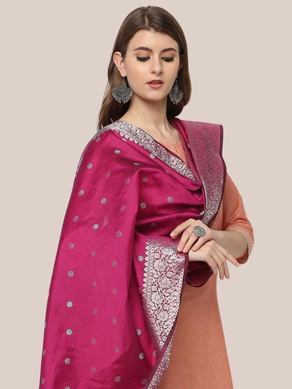 Banarasi Silk Dupatta with Silver Border Dupatta/shawl/stole