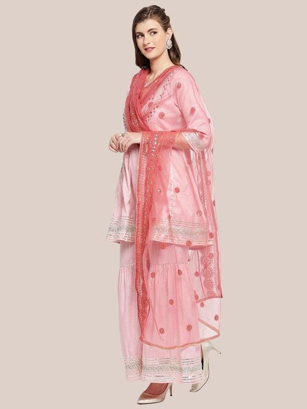 Floral Lucknowi Embroidered Net dupatta/shawl/stole