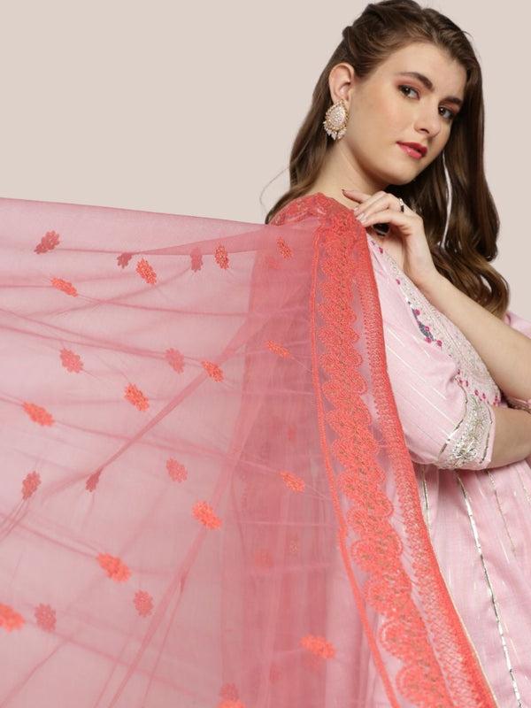Floral Lucknowi Embroidered Net dupatta/shawl/stole