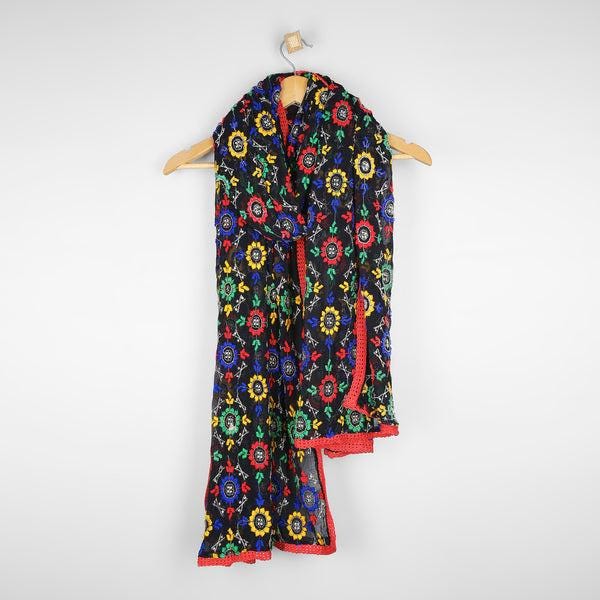 Black Chiffon Phulkari Dupatta/shawl/stole