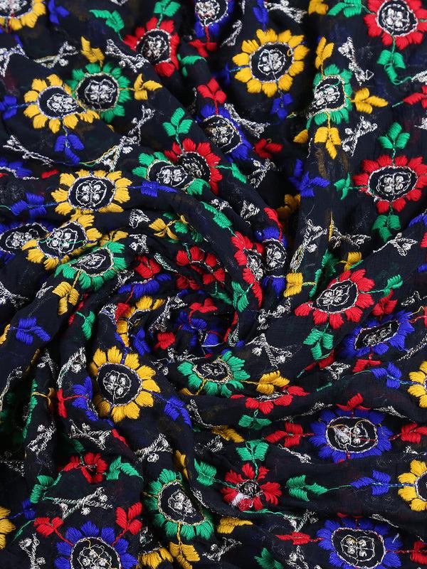 Black Chiffon Phulkari Dupatta/shawl/stole