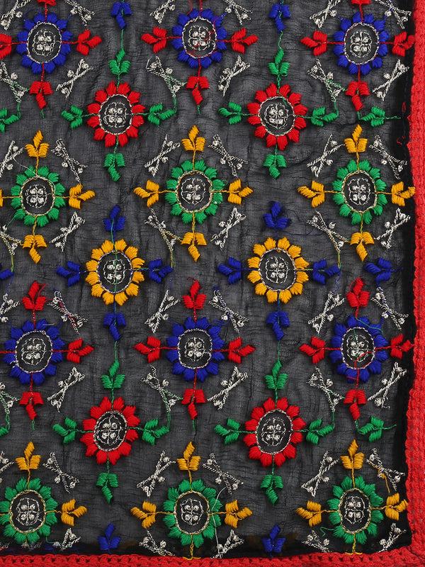 Black Chiffon Phulkari Dupatta/shawl/stole