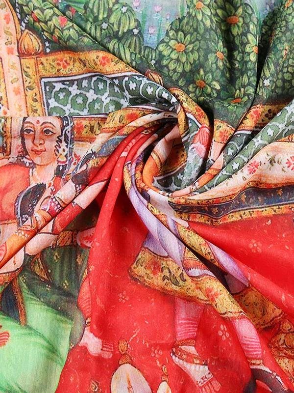 Multicoloured Digital Printed Cotton Satin Dupatta/shawl/stole