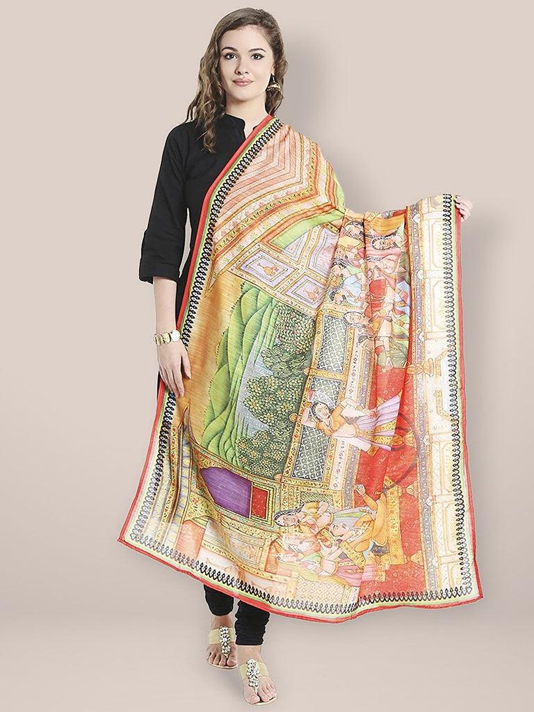 Multicoloured Digital Printed Cotton Satin Dupatta/shawl/stole