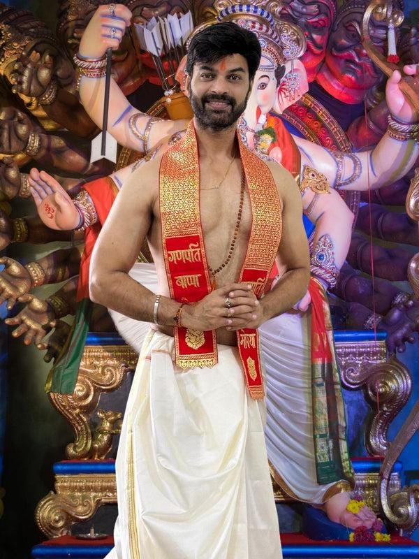 Ganpati Bappa Morya Stole in Red and Gold Men Women