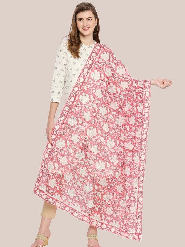 Pink & White Hand Block Printed Pure Cotton Dupatta/shawl/stole
