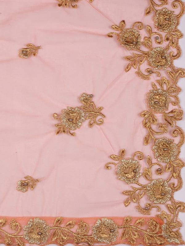 Peach Embroidered Net Dupatta with Cutwork stole/shawl
