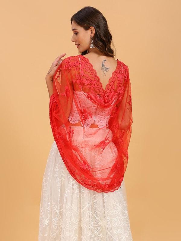 Embroidered Floral Motifs Net Dupatta stole/shawl