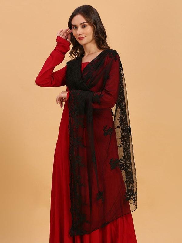 Embroidered Floral Motifs Net Dupatta stole/shawl
