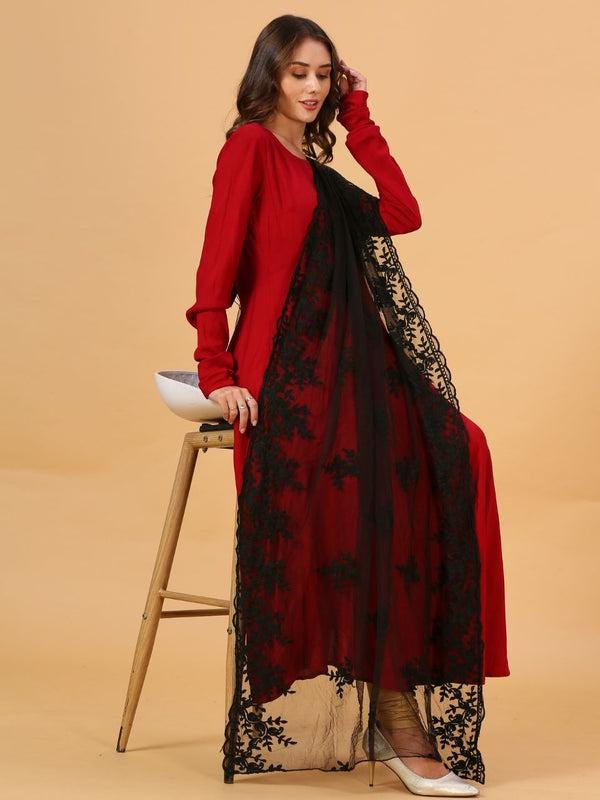 Embroidered Floral Motifs Net Dupatta stole/shawl