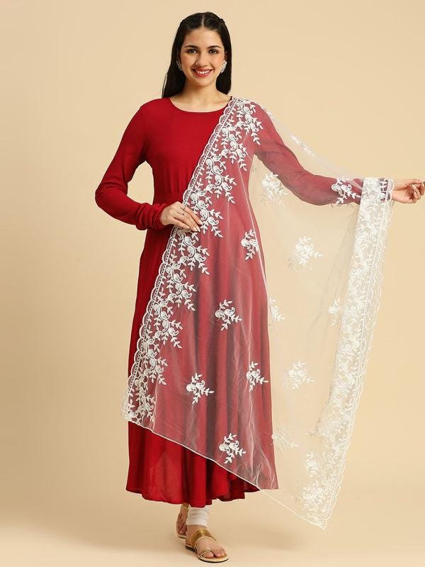 Embroidered Floral Motifs Net Dupatta stole/shawl