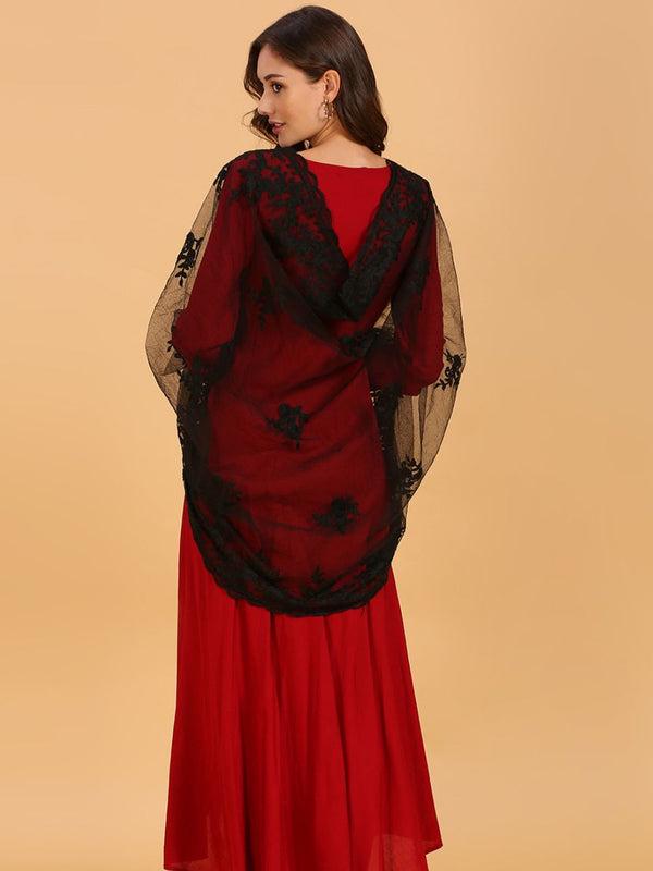 Embroidered Floral Motifs Net Dupatta stole/shawl