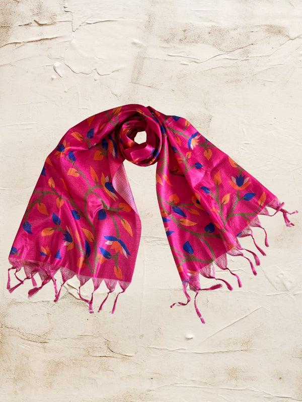 Rani Pink Batik Printed Art Silk Small Stole/SCARF/shawl/stole