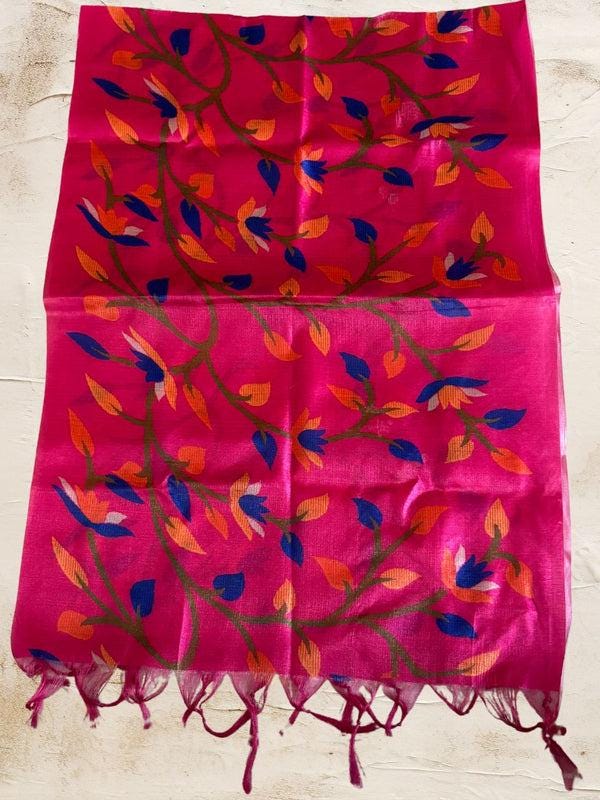 Rani Pink Batik Printed Art Silk Small Stole/SCARF/shawl/stole
