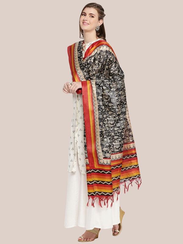 Ethnic Black and White Printed Art Silk Dupatta/shawl/stole