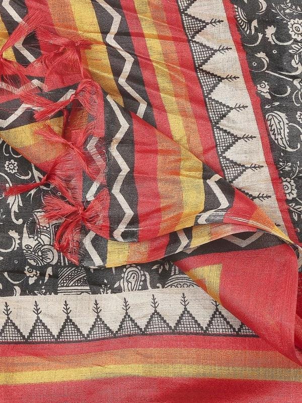 Ethnic Black and White Printed Art Silk Dupatta/shawl/stole