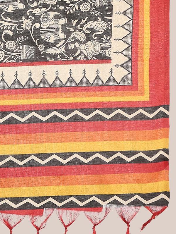 Ethnic Black and White Printed Art Silk Dupatta/shawl/stole