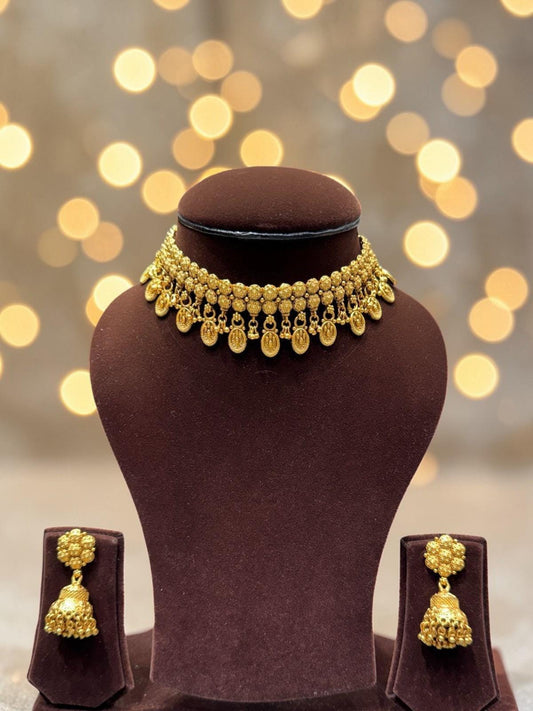 Handcrafted Choker Necklace Set, Antique Gold Look-Alike, Real Gold Copy