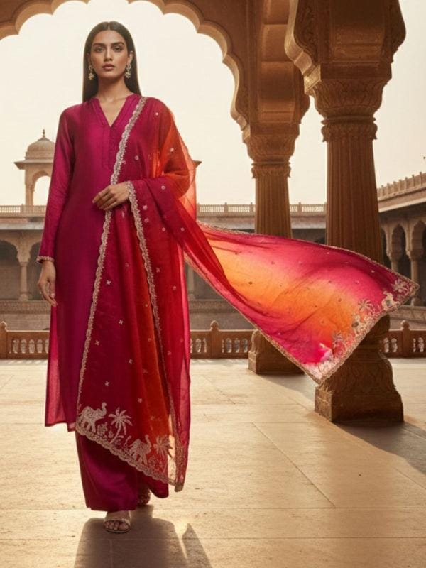 Elephant Embroidered Shaded Glass Tissue Dupatta stole/shawl