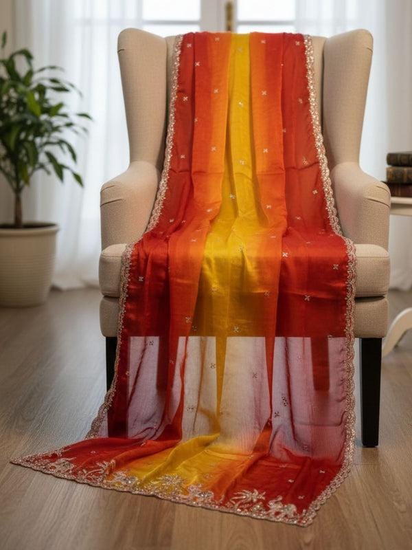 Elephant Embroidered Shaded Glass Tissue Dupatta stole/shawl
