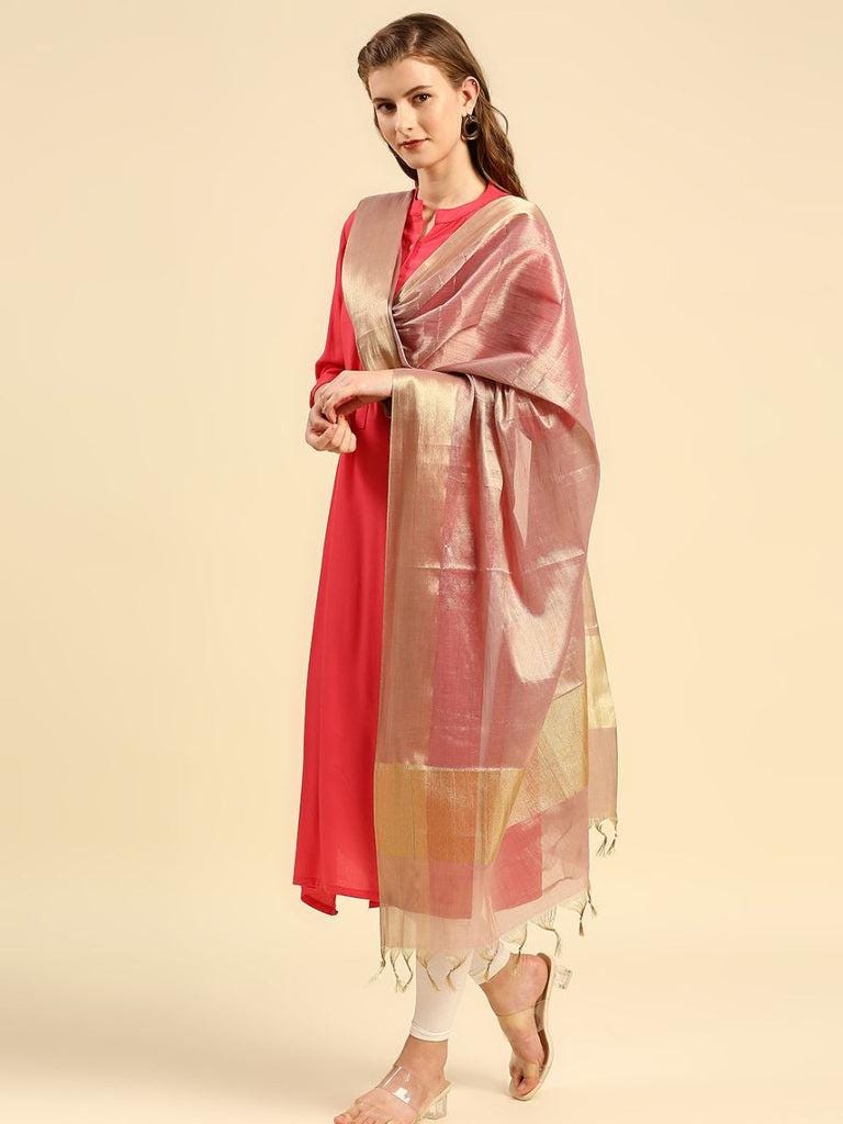 Blush Pink Two Tone Banarasi Tissue Dupatta/shawl/stole