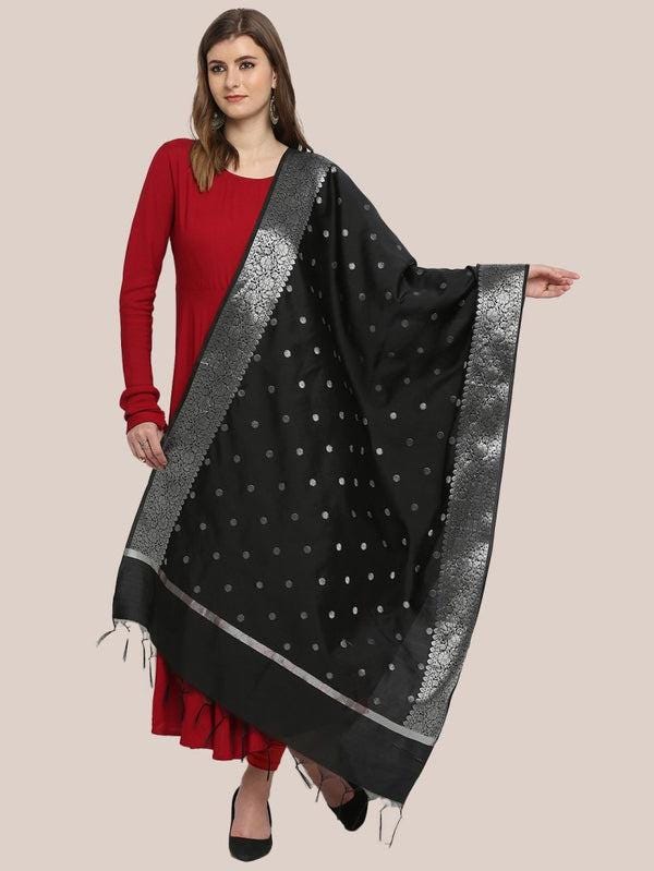Banarasi Silk Dupatta with Silver Border Dupatta/shawl/stole