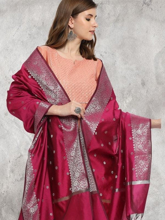 Banarasi Silk Dupatta with Silver Border Dupatta/shawl/stole