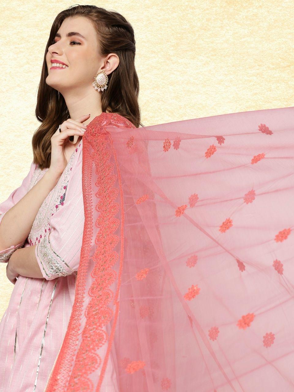 Floral Lucknowi Embroidered Net dupatta/shawl/stole