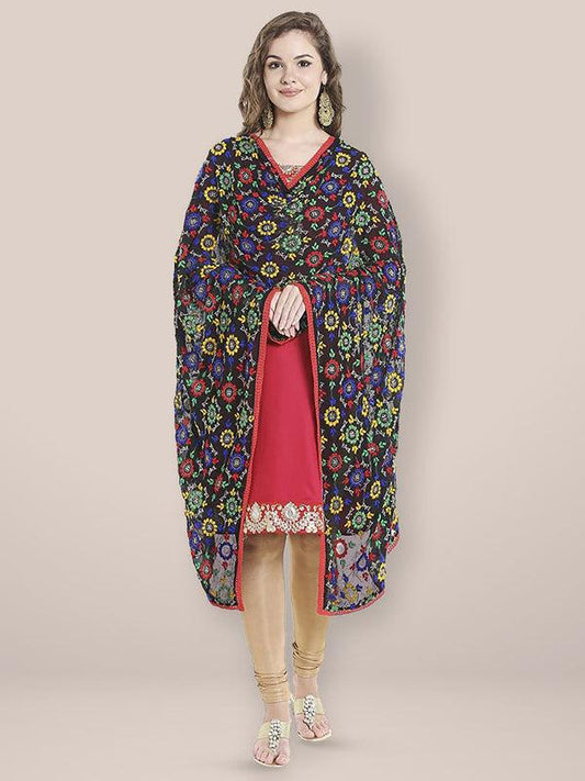 Black Chiffon Phulkari Dupatta/shawl/stole