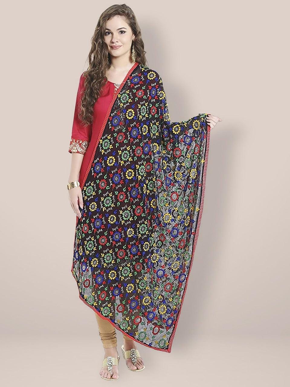 Black Chiffon Phulkari Dupatta/shawl/stole