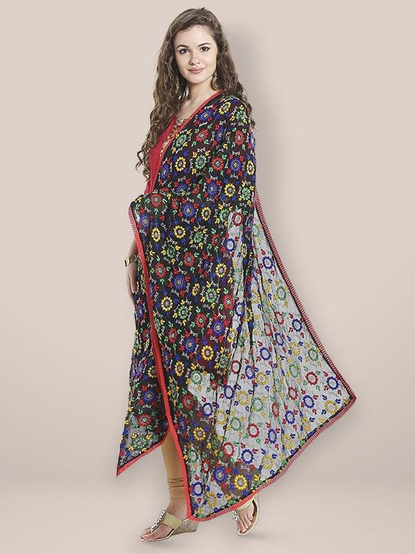 Black Chiffon Phulkari Dupatta/shawl/stole