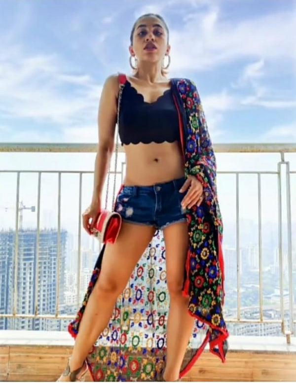 Black Chiffon Phulkari Dupatta/shawl/stole