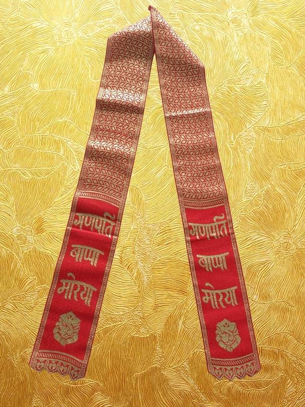 Ganpati Bappa Morya Stole in Red and Gold Men Women