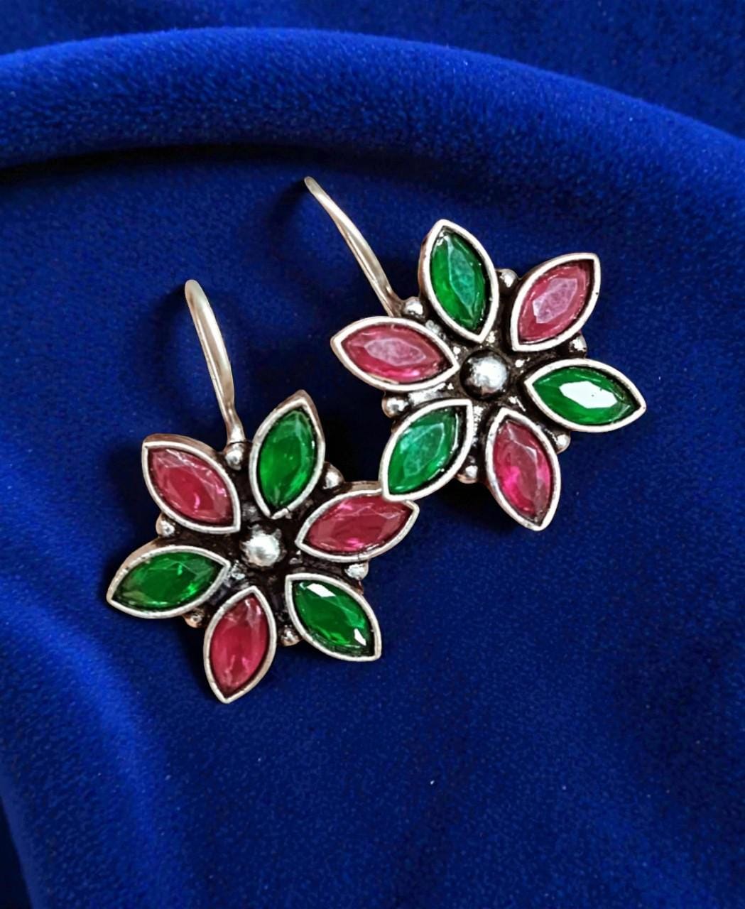 German silver hoops with rhinestones, small earrings
