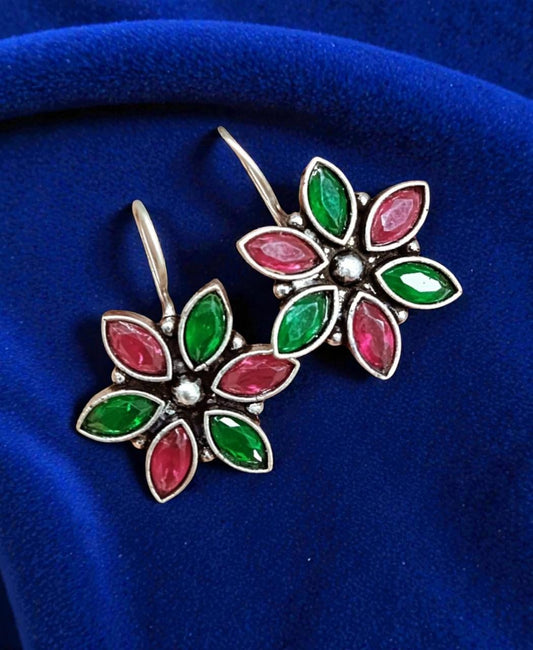 German silver hoops with rhinestones, small earrings